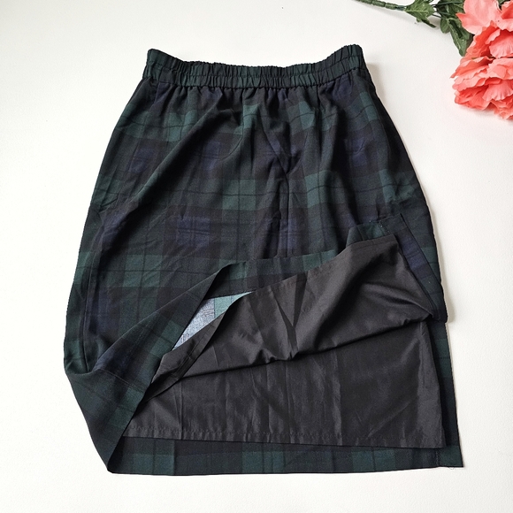 J.Crew Blackwatch Plaid Midi Skirt Pull On Elastic Waist Pockets L - Picture 9 of 13